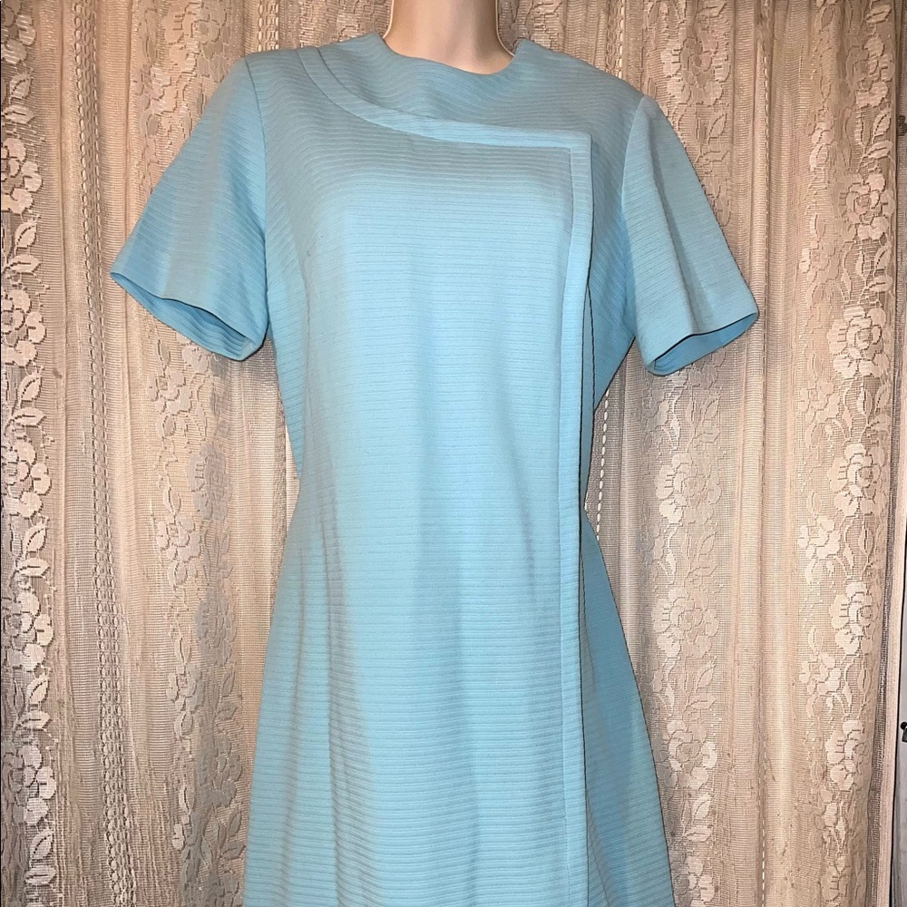 Vintage 60's 70's Mr Simon Designer Dress Teal With Back Zip Size 12 - 14 Medium
